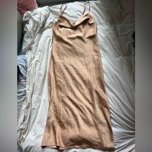 Hidden Label Satin-Like Champagne Slip Dress - Size S